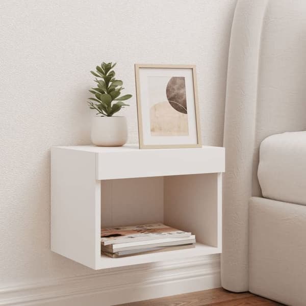 vidaXL Väggmonterat sängbord med LED-lampor Vit 837113 Vit