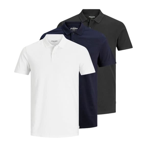 Polo T-shirt Jack & Jones Basic Herr (3-pack) Vit - mörkblå - svart S