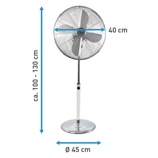 SUNTEC Piedestalfläkt 50 W - Diameter 40 cm - Justerbar höjd - Svängning - Metallkrom