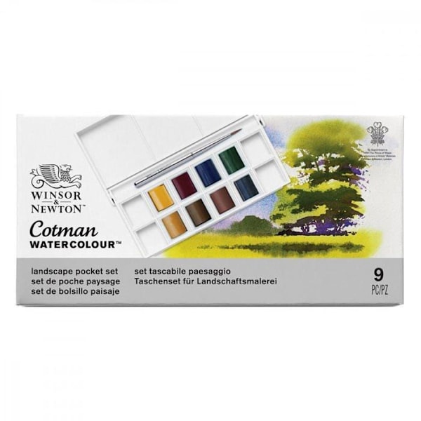 Set med ficka akvarell - WINSOR & NEWTON - 0390673 - 8 färger - Idealisk för landskap - Kompakt och lätt 8 färger