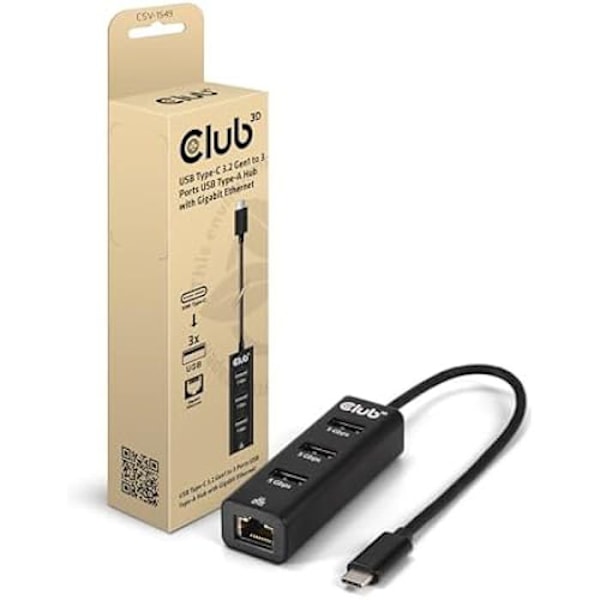 Hub USB Type-C - CLUB 3D - CSV-1549 - 3 portar USB-A - Gigabit Ethernet - Kompakt design