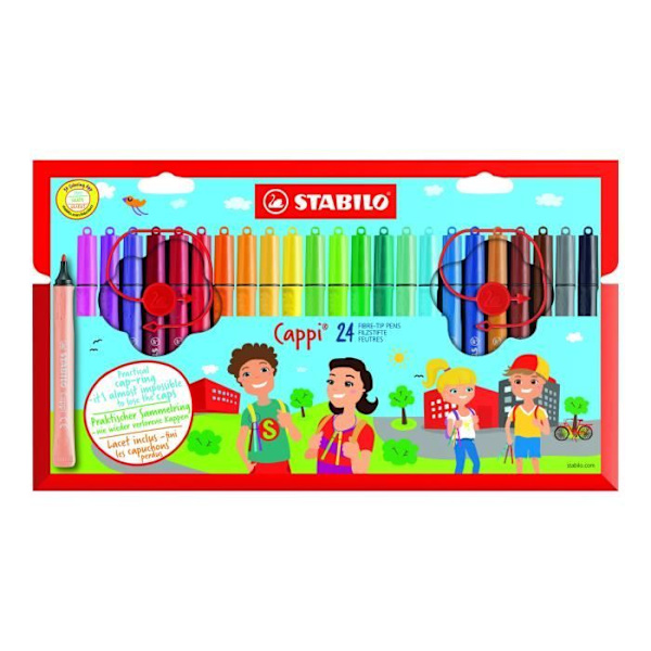 STABILO Cappi filtpenna - Blandade färger - 1 mm - Förpackning med 24 st Flerfärgad