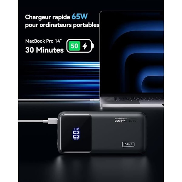 INIU Extern Batteri 20000mAh 65W Snabbladdning Power Bank för Telefon & Laptop