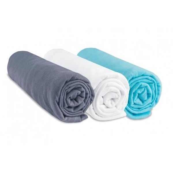 Set med 3 st bomullslakan 40x80/90 gråvit turkos - EASY DORT - Rektangulär - Blandat grått, vitt, turkos