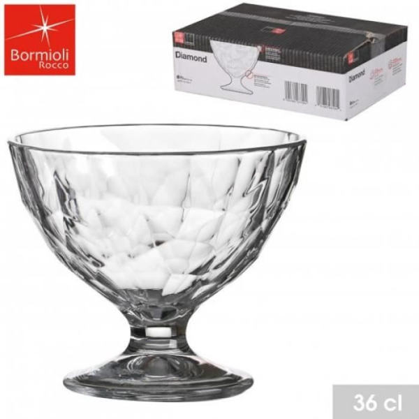 Söndagsglasskopp i kartong (set med 12) Dessertkopp, DIAMONDboll i transparent glas 36 cl – Dia.11,5 x H.9,9 cm