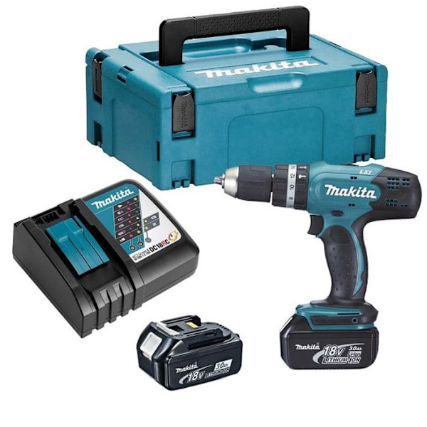 Slagskruvdragare 18V LXT (2x3,0 Ah) i MAKPAC - MAKITA DHP453RFJ blått och svart