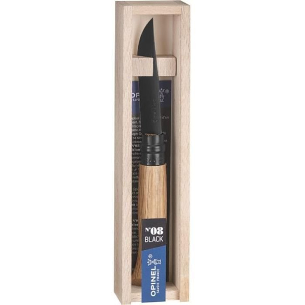 Kniv - OPINEL - N°08 Lyx Ek Svart - Blad 8,5 cm - Rostfritt stål - Trälåda