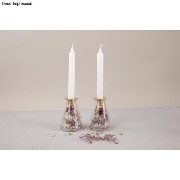 Vas i glas med torkade blommor + ljusstake