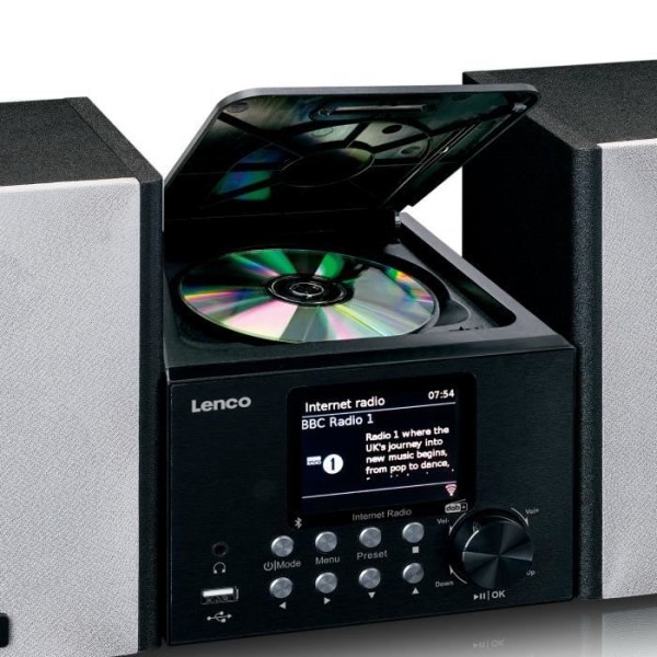 Lenco MC-250BK - Mikrosystem med smart radio, CD/USB-spelare, internet, DAB+, Bluetooth® - Svart Svart