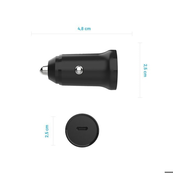 Bilscharger, Typ-C, 20W - Fast (FIXCC20N-C-BK) - Svart