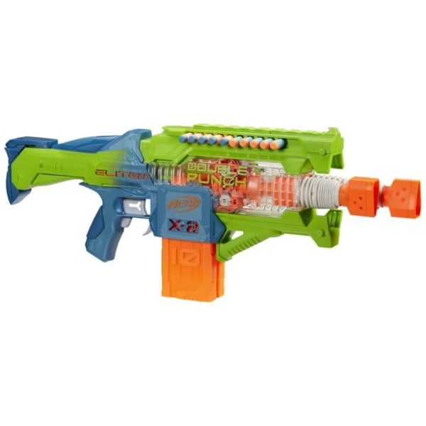 Nerf Elite 2.0 Double Punch Motorized Blaster, snabba fram- och återgående pipor, 50 Nerf Elite Dart, 2 10-Dart magasin, från 8 Flerfärgad