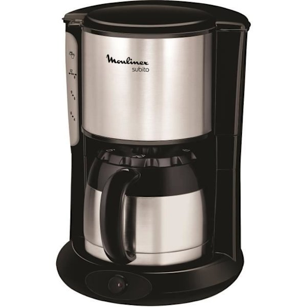 MOULINEX Subito Inox isotermisk filterkaffebryggare, 0,9 L, 8 till 12 koppar, Håller sig varm i 4 timmar, Anti-droppsystem FT360811 Svart