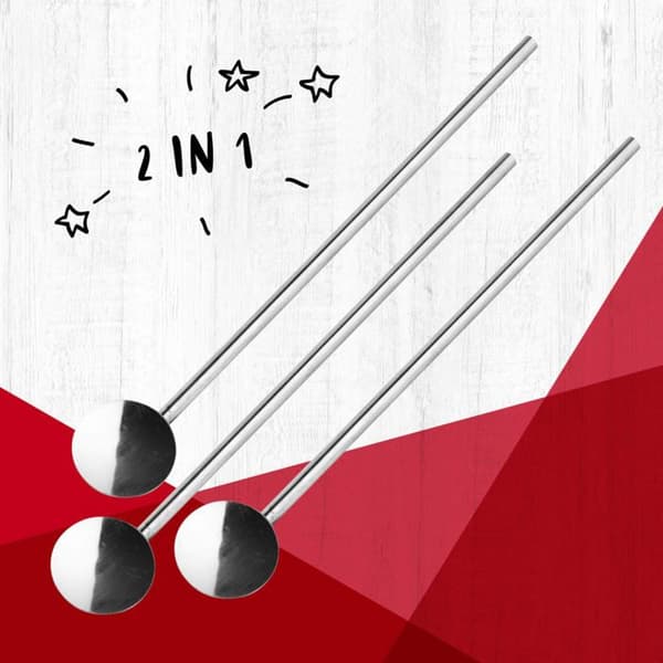 Set med 3 återanvändbara sugrörskedar 18 cm Fackelmann Bar Concept Grå