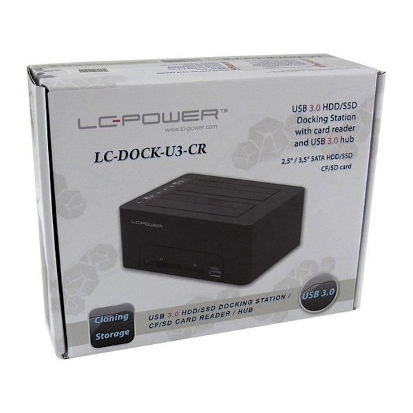 LC-Power LC-DOCK-U3-CR, Hårddisk, SSD, SATA, 2,5,3,5", USB 3.0 Typ-A, CF, SD, 5 Gbit-s