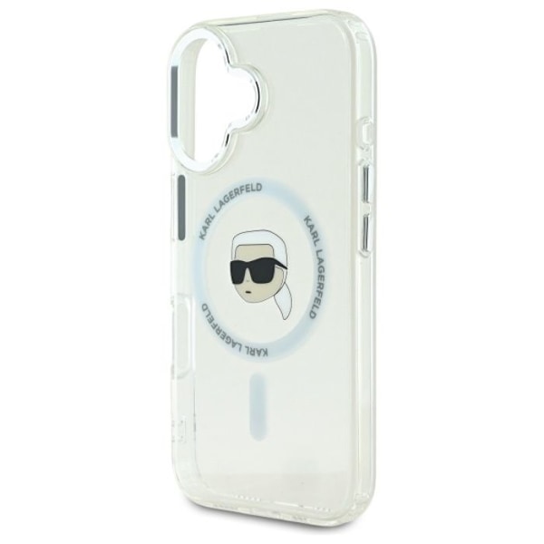 Coque Karl Lagerfeld IML Metal Karl Head MagSafe för iPhone 16 (vit)