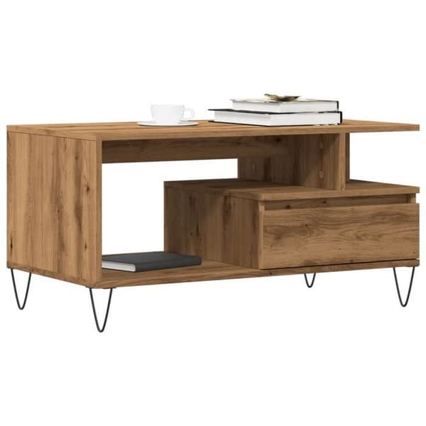 vidaXL Sofabord ek av hantverk 90x49x45 cm ingenjörsträ 857453