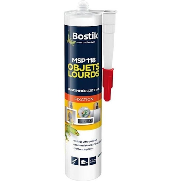 BOSTIK MSP 118 Heavy Objects Fixing Adhesive Sealant - Omedelbar inställning - Inomhus/Utomhus - Vit - 290 ml patron Vit