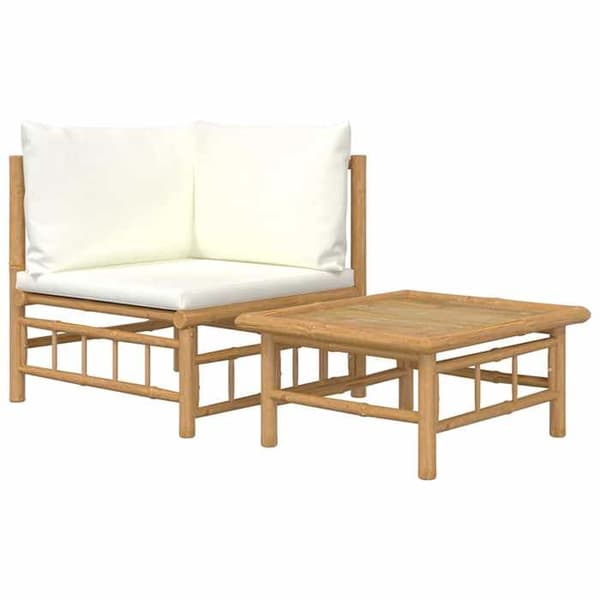 vidaXL Trädgårdsmöbelset 2 st med kuddar Krämvit bambu 362299