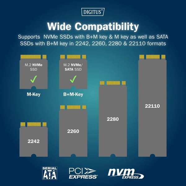 M.2 SSD-docka - DIGITUS - USB-C 3.2 Gen2 - 4 To - Svart
