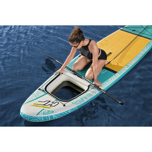 BESTWAY Panorama Hydro-force™ uppblåsbar paddelbräda, 340 x 89 x 15 cm, max 150 kg, genomskinligt fönster, pump, koppel Orange