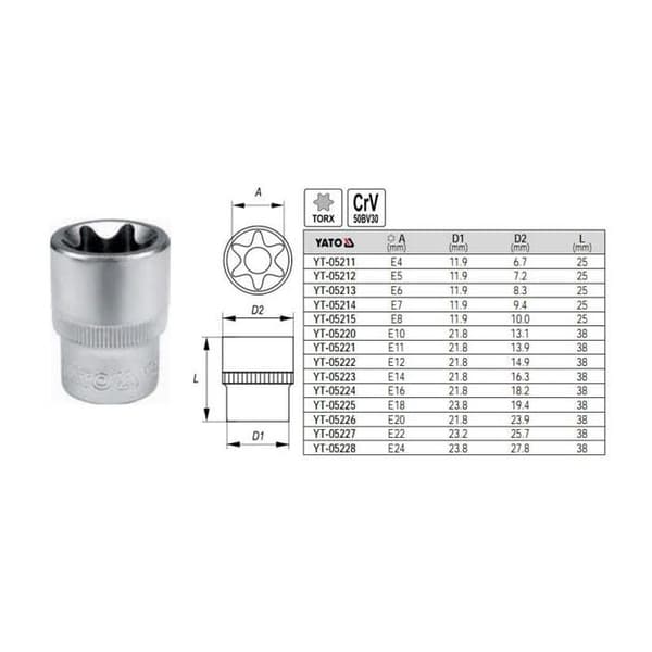 TORX HYLSA YATO 1/2" E14