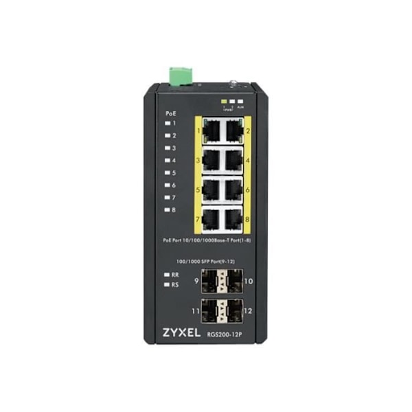 Zyxel RGS200-12P - Switch - Managed - 8 x 10-100-1000 (PoE+) + 4 x SFP - Rackmonterbar, DIN-skenamontering - PoE+ (240 W)