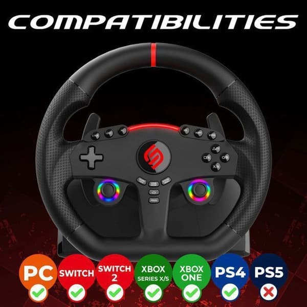Volant gaming - SUBSONIC - Dubbel joystick LED - PS4 PC Switch Switch 2 Xbox One Xbox Series Programmerbara RGB-lysdioder