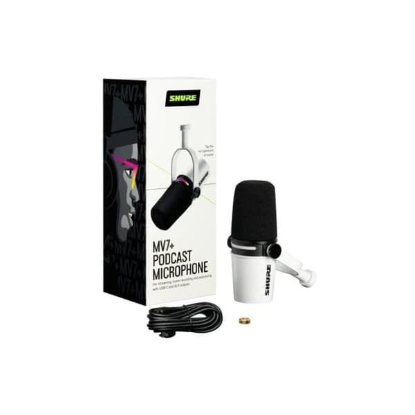 Mikrofon USB - SHURE - MV7+-W - Dynamisk - Dubbelanslutning - LED-pekskärm Vit