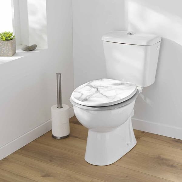 Toalettlock Tryckt "Marmor Effekt" 46cm Vit Grå