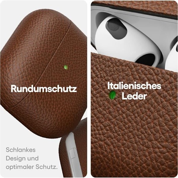 Skyddsetui - KEYBUDZ - Apple AirPods 3 - Äkta läder - Brun - Stötbeständig kastanj