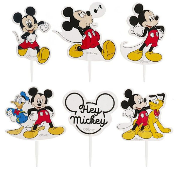 Tårtdekorer - Mickey - 30 stycken - Papper - 6 olika dekorationer - Svart Svart
