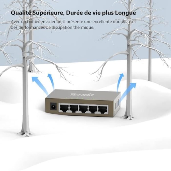 TENDA 5 Port Gigabit Ethernet Switch 10/100/1000 Mbps, RJ45 Switch Hemnätverk, Desktop Switch, Plug & Play, Metal, TEG1005