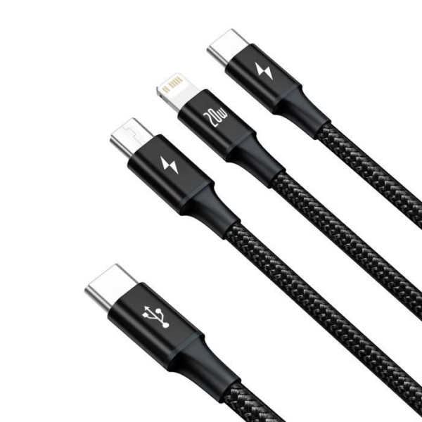 BASEUS CAMLT-SC01 Typ-C till Micro USB-Typ-C-Lightening PD Strömkabel 20W 1,5m Svart