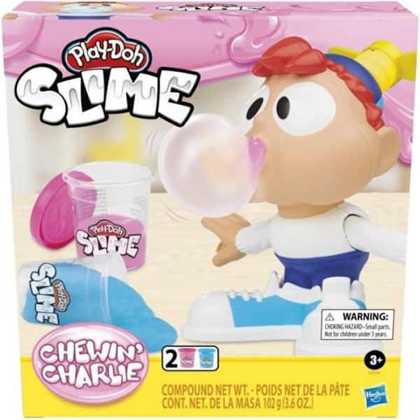 PLAY-DOH - Slime - Charlie för att göra slembubblor - Leksak för barn - 2 krukor PLAY-DOH - Slime rosa och blå
