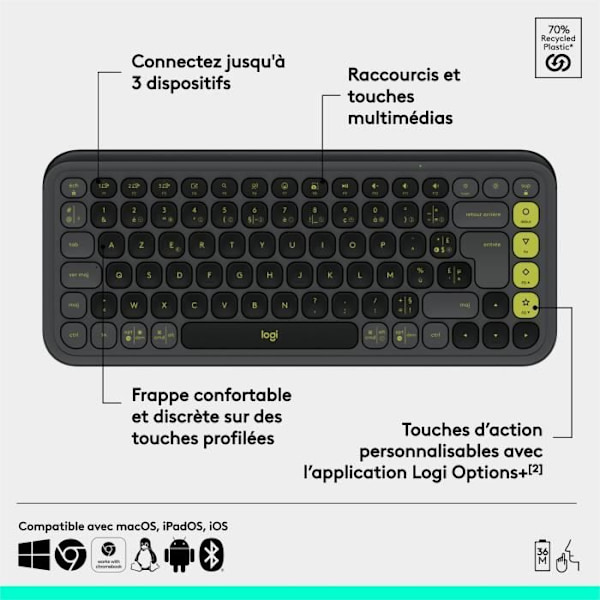 Tangentbord - Trådlöst - Logitech - Pop Icon Keys - AZERTY - Grafit