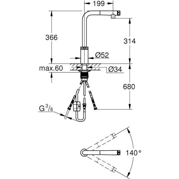 GROHE Minta SmartControl diskblandare 31613000 - Utdragbar spray - 140° vridbar rörpip - Justerbart flöde - Krom Grå