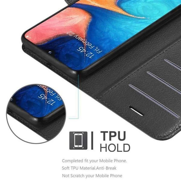 Coque - CADORABO - Samsung Galaxy A20e - Similicuir - Magnetisk Stängning - Horisontell Ställning KOLSVART