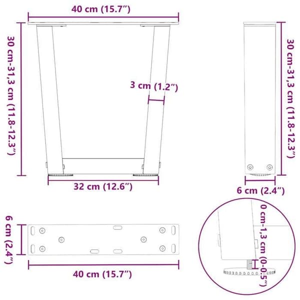vidaXL V-formade soffbordsben, 2 stycken, vit, 40 x (30-31,3) cm, stål 4012605
