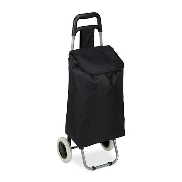 Relaxdays Fällbar shoppingvagn; avtagbar väska 28 L, vagn för inköp med hjul HlP 92,5 x 42 x 28 cm, svart svart silver