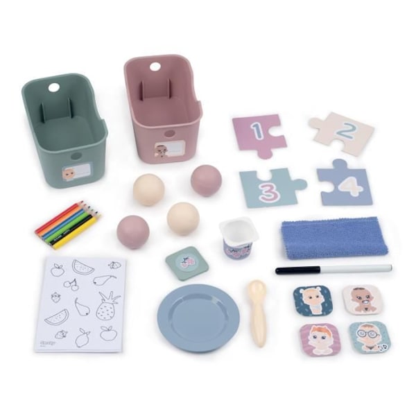 Smoby - Bebisvård - Spjälsäng 5 platser + 27 tillbehör - Babydocka upp till 42 cm Rosa, blå, vit