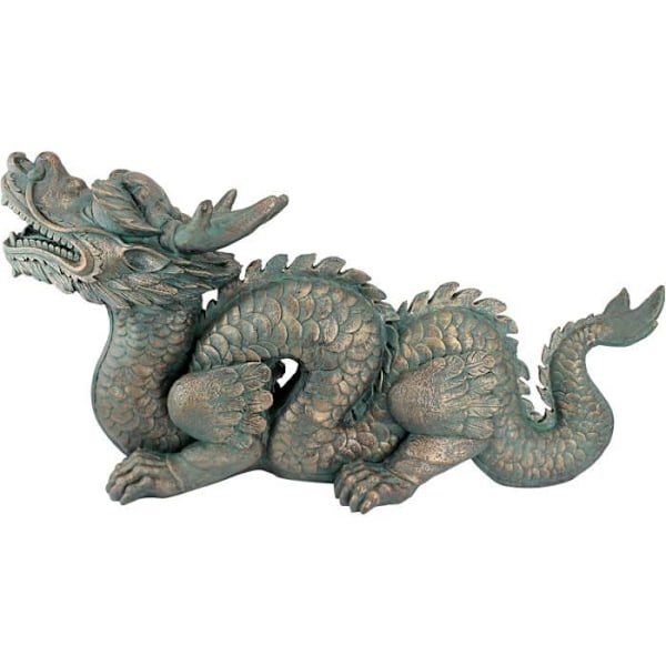 Staty - Design Toscano - Asiatisk Drake - Resin - Brons Verdi Grå Finish - 75x23x38 cm Grön-grå