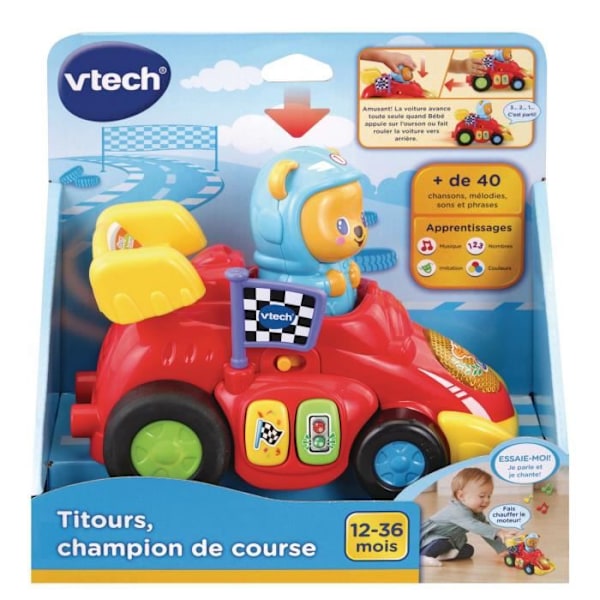 VTECH - Titours, Racing Champion - Interaktivt fordon för spädbarn 12 månader och äldre - Röd Race Champion Titours