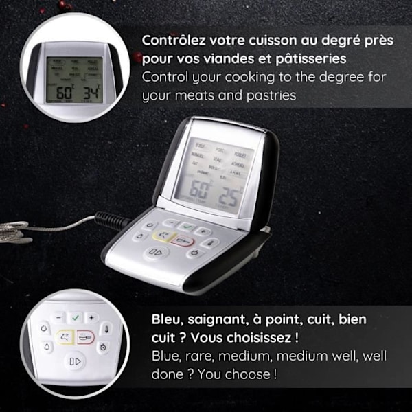 Termometer för matlagning - MASTRAD - m°classic+ - Inbyggd timer - Induktionskompatibel - Rostfritt stål Grå