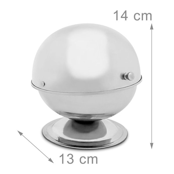 Relaxdays SWEETY Round Ball Sockerskål med återförslutningsbart Bistro Sugar Ball Lock 14 x 13 x 13 cm, Silver silver-