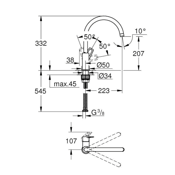 Grohe Start Loop diskbänksblandare - Krom - Hög vridbar pip - 28 mm keramisk patron Krom