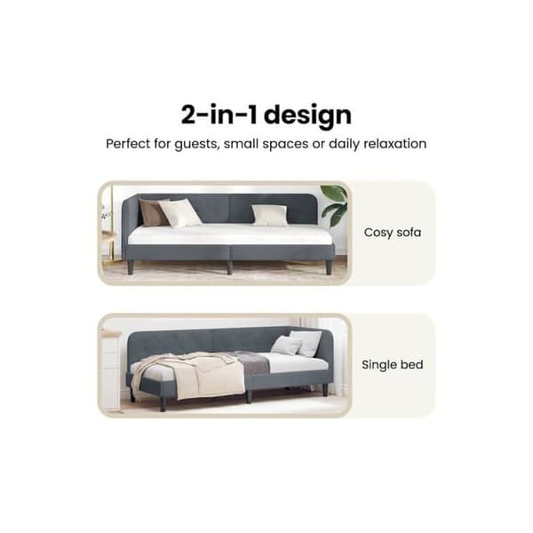Vinkelsängram i sammet - vidaXL - Mörkgrå - 80x200 cm - L-format design - Mångsidig bäddsoffa - Ribbram Mörkgrå