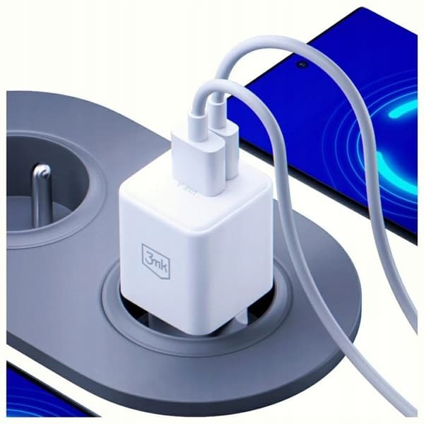 Laddare 3mk Hyper GaN 20 W QC4+ PD PPS USB-C USB-A Vit