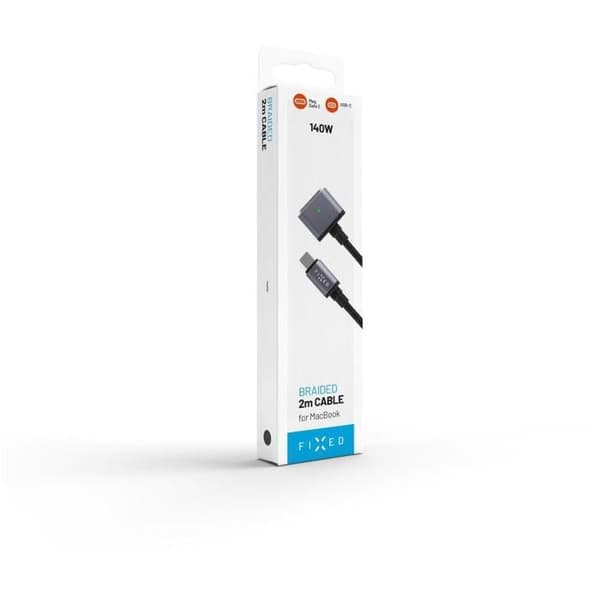 Strömkabel - FIX - USB-C/MagSafe 3 - 2m - 140W - Grå flätad