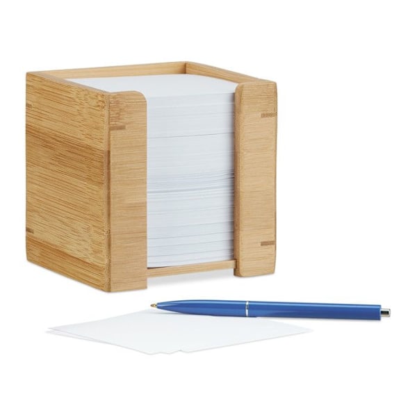 Relaxdays Bamboo Memo Cube Notepad 900 ark pappershållare HxBxD: 10,5 x 10,5 x 10,5 cm, Natural ljusbrun