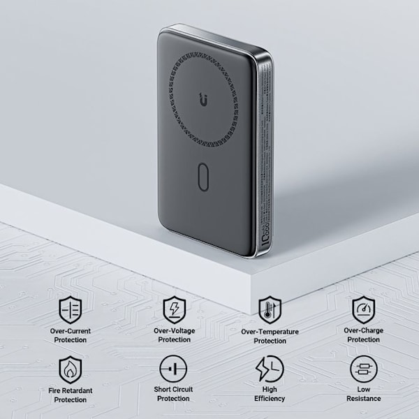 Trådlös extern batteri, Typ-C, 10 000 mAh, PD20W, PD20W, LED-indikator - Acefast (M6-10000) - Svart